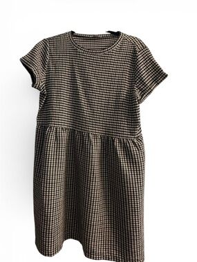 LOFT Black & Cream Gingham Short Sleeve Babydoll Dress
